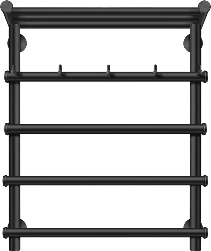 Полотенцесушитель водяной Secado Турин 1 КСП 60x55 см, матовый черный, лесенка, с полкой