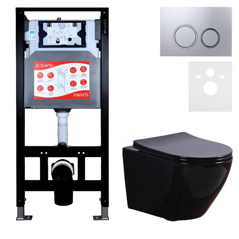 Комплект 3 в 1 Унитаз подвесной Esbano Azalea ESUPAZALB + Инсталляция Fram + Кнопка ESINKRG11MC цвет матовый хром