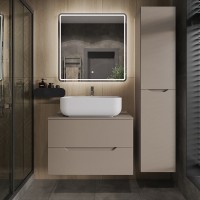 Мебель для ванной комнаты Orange Line 80 подвесная, 2 ящика, матовый латте с раковиной B03-600W