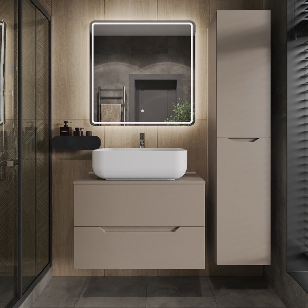 Мебель для ванной комнаты Orange Line 80 подвесная, 2 ящика, матовый латте с раковиной B03-600W