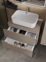 Мебель для ванной комнаты Orange Line 80 подвесная, 2 ящика, матовый латте с раковиной B03-600W