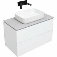 Тумба под раковину со столешницей Allen Brau Infinity 85 подвесная, белый матовый, столешница серый структ