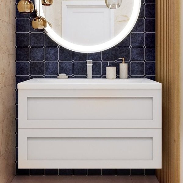 Тумба с раковиной Art&Max Platino 100 подвесная, белый глянец, под раковину AM7117-100