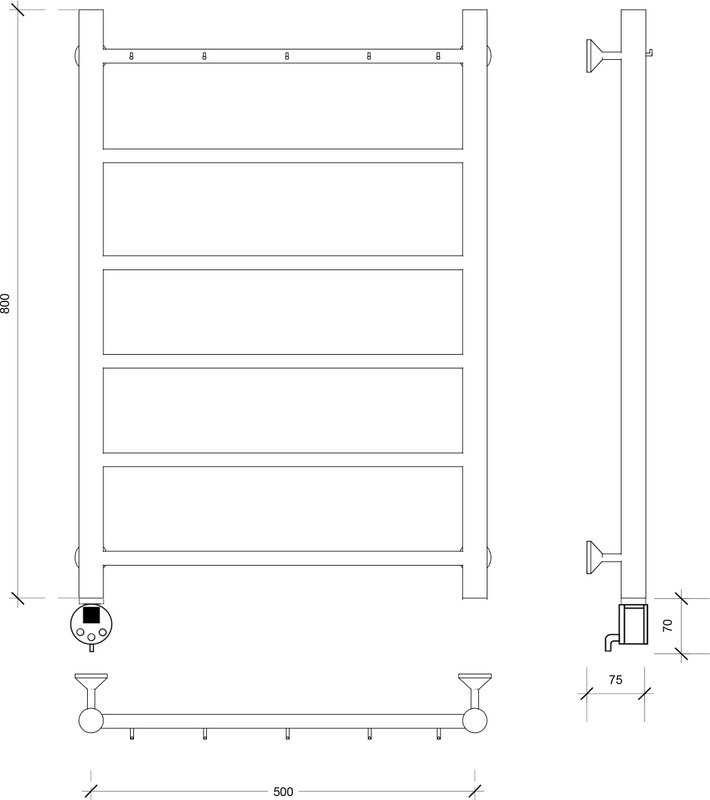 Полотенцесушитель электрический Secado Триада 1 К 80x50 см, подключение слева, матовый черный, лесенка