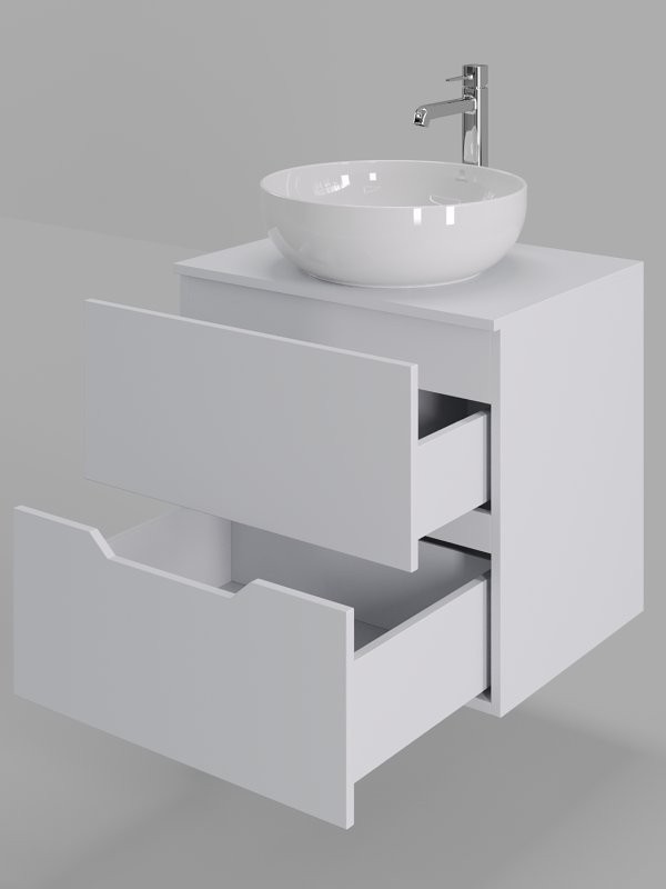 Мебель для ванной комнаты Orange Line 60 подвесная, 2 ящика, матовая белая с раковиной B07-420W