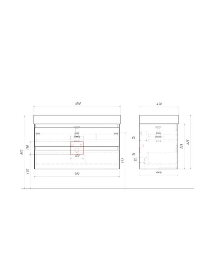 Тумба с раковиной Aqwella 5 stars Geometria 100 подвесная, 2 ящика, серая
