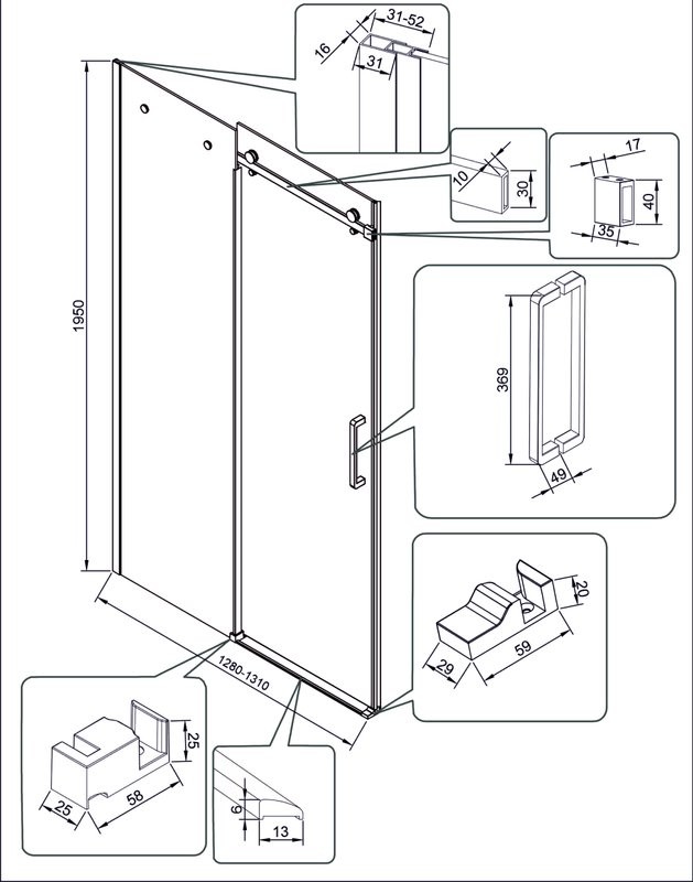 Душевая дверь в нишу Veconi Vianno VN-74B 130 см, профиль черный