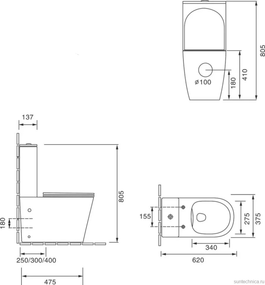Унитаз-компакт напольный SantiLine SL-5014SM-BD