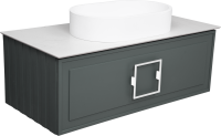 Тумба с раковиной La Fenice Cubo 100 подвесная, grigio, ручка белая, столешница белый мрамор, раковина белая матовая
