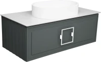 Тумба с раковиной La Fenice Cubo 100 подвесная, grigio, ручка белая, столешница белый мрамор, раковина белая матовая
