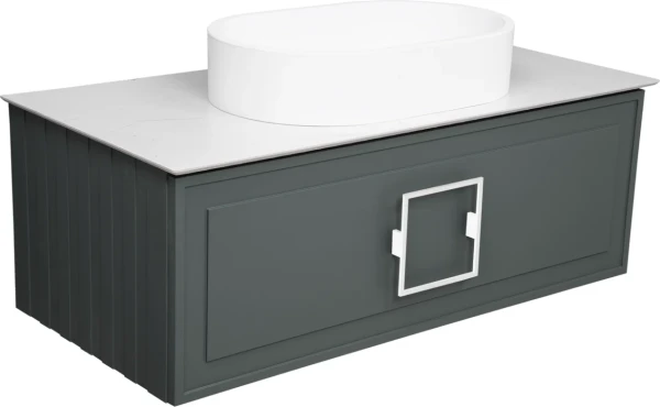 Тумба с раковиной La Fenice Cubo 100 подвесная, grigio, ручка белая, столешница белый мрамор, раковина белая матовая