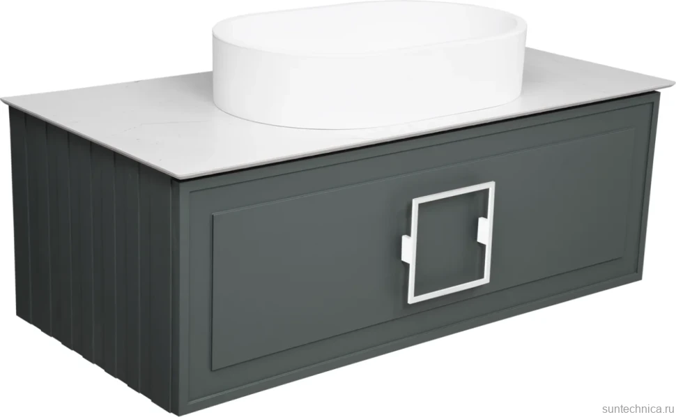 Тумба с раковиной La Fenice Cubo 100 подвесная, grigio, ручка белая, столешница белый мрамор, раковина белая матовая