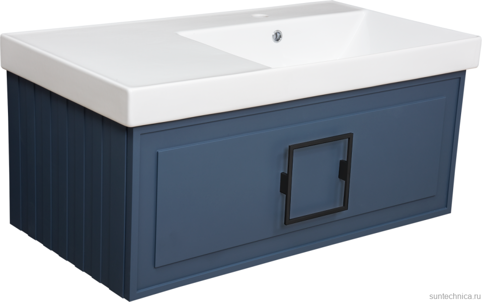 Мебель для ванной комнаты La Fenice Cubo 90 R синяя, ручка черная