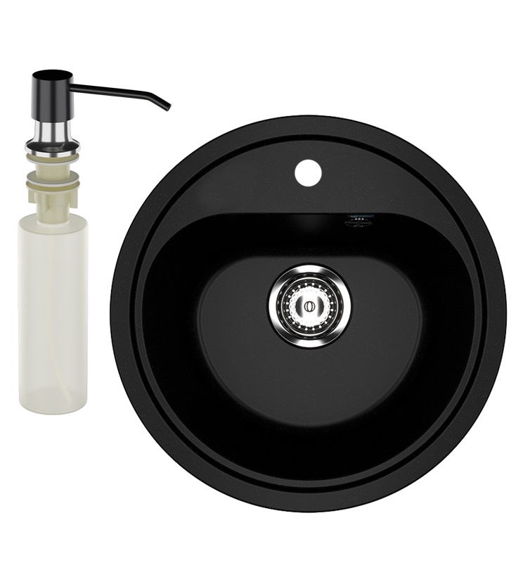 Мойка кухонная Ulgran U-700 344 ультра-черная + дозатор U-01 ультра-черный