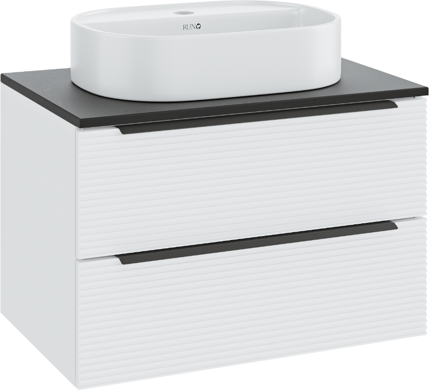 Тумба с раковиной Runo Орлеан 70 белая матовая, черная, раковина Nuovo 50