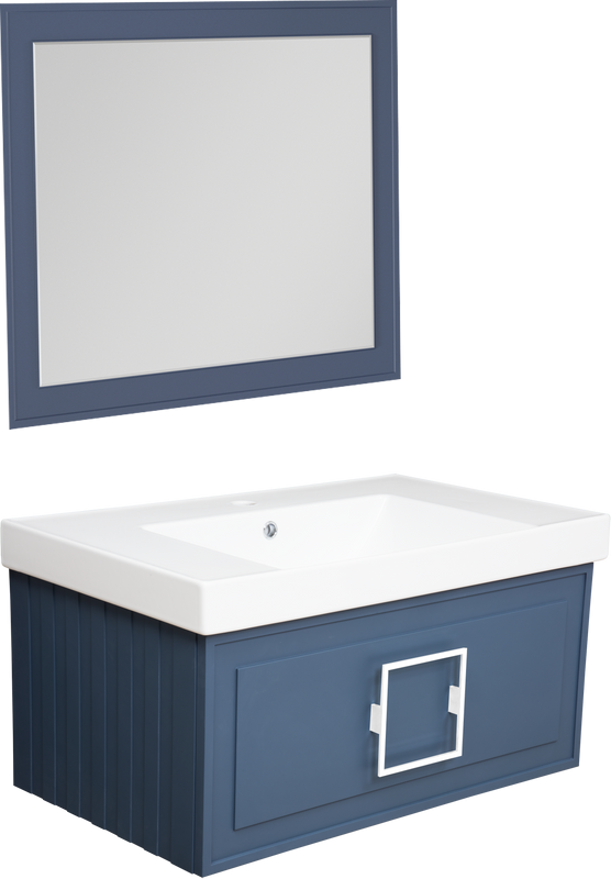 Мебель для ванной комнаты La Fenice Cubo 80 синяя, ручка белая