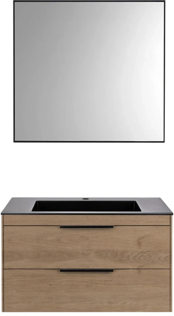 Мебель для ванной комнаты Vincea Chiara 2D 80, 2 ящика, натуральный дуб, с серой раковиной