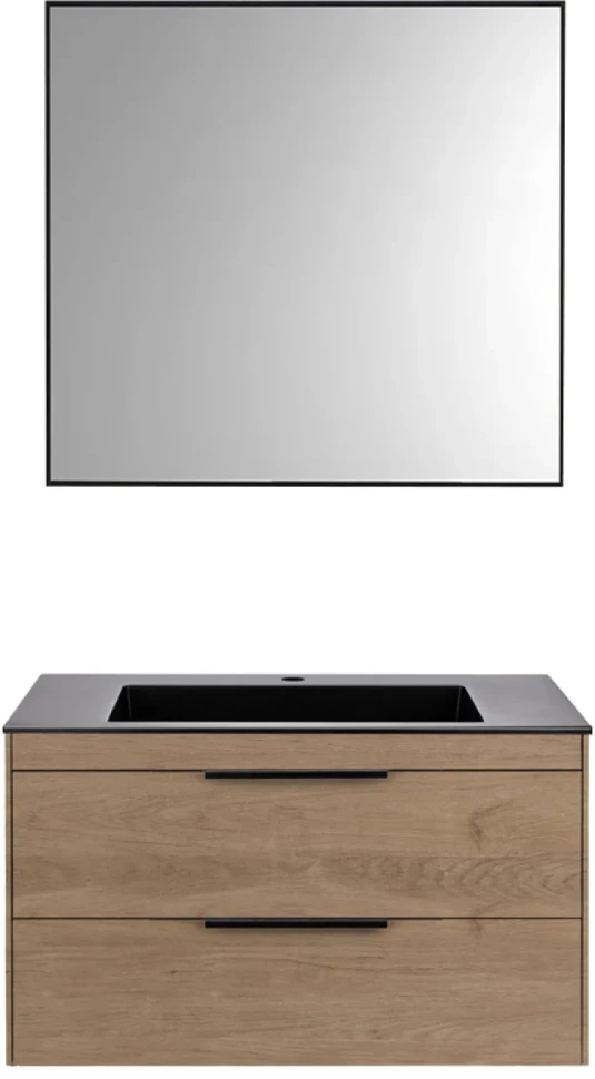 Мебель для ванной комнаты Vincea Chiara 2D 80, 2 ящика, натуральный дуб, с серой раковиной
