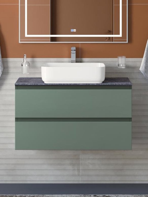 Тумба под раковину со столешницей BelBagno Kraft 90 подвесная, матовая еловая, столешница kep-90-grn