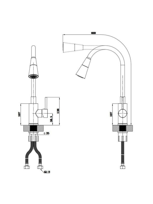 ESKO. Смеситель для кухни с гибким изливом, кран кухонный черный, гарантия 10 лет