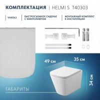 Унитаз подвесной Teymi Helmi Vortex T40303 с микрофлитом, безободковый, белый
