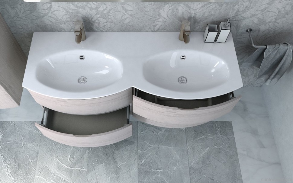 Тумба с раковиной Cezares Vague 140 две чаши rovere sbiancato