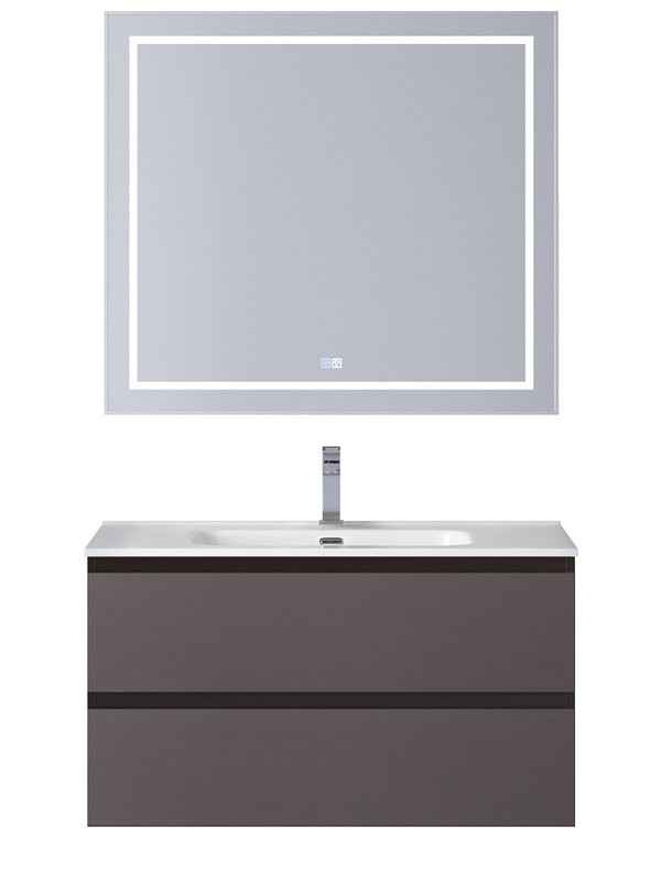 Мебель для ванной комнаты BelBagno Kraft 100 подвесная, матовая темно-серая, раковина bb1000etl