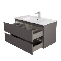 Мебель для ванной комнаты BelBagno Kraft 100 подвесная, матовая темно-серая, раковина bb1000etl