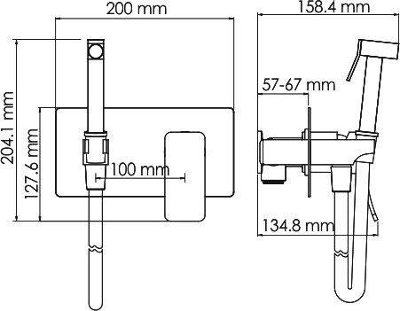 Гигиенический душ Wasserkraft Aller 10638 со смесителем, С ВНУТРЕННЕЙ ЧАСТЬЮ