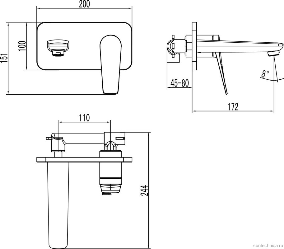 Смеситель для раковины Lemark Bronx LM3726BL С ВНУТРЕННЕЙ ЧАСТЬЮ  черный