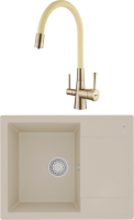 Комплект Мойка Lemark Imandra 640 9910020 бежевая + Смеситель Comfort LM3075B-Beige с гибким изливом, бронза, бежевый
