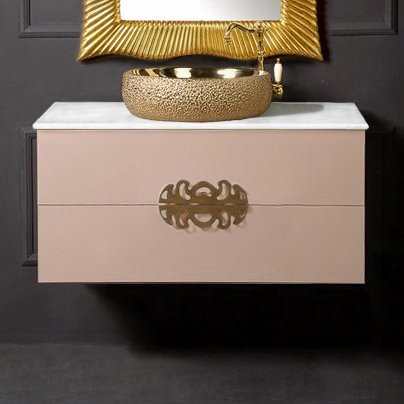Тумба с раковиной Armadi Art NeoArt 100 капучино с ручками Ajur золото
