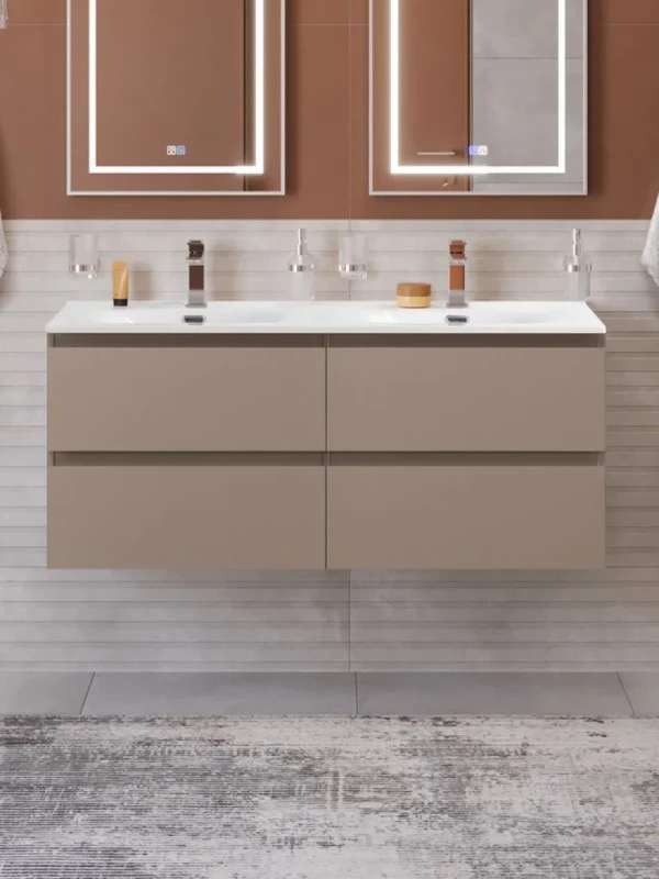 Тумба с раковиной BelBagno Kraft 120 подвесная, матовая бежевая, раковина bb-8099-120-2, для двоих