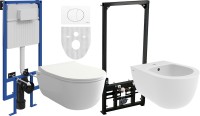 Комплект Унитаз подвесной BOCCHI V-Tondo Rimless 1417-001-0129 белый глянцевый + Крышка A0336-001 с микролифтом, глянцевая белая + Инсталляция STWORKI + Кнопка 230824 белая + Биде + Инсталляция AlcaPlast A105 /1120