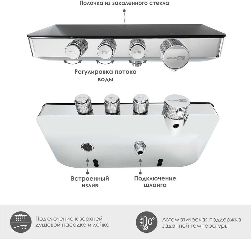 Термостатический смеситель Wasserkraft Elbe 7499 Thermo для ванны с душем, черный, хром
