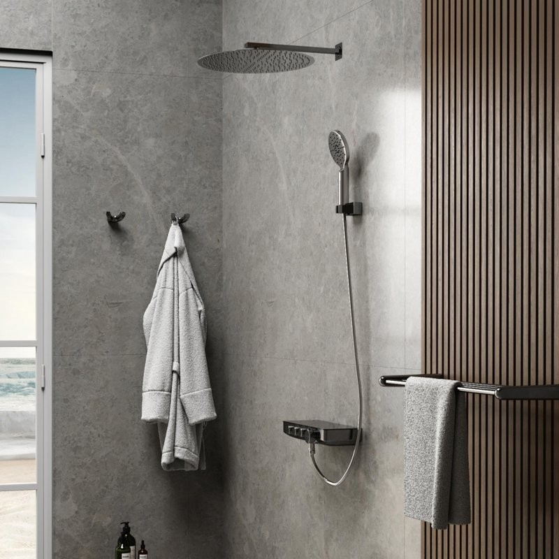 Термостатический смеситель Wasserkraft Elbe 7499 Thermo для ванны с душем, черный, хром