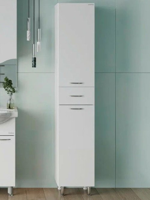 Шкаф-пенал для ванной Onika Модерн 36 левый с бельевой корзиной, белый