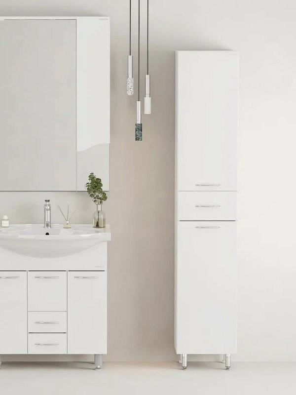 Шкаф-пенал для ванной Onika Модерн 36 левый с бельевой корзиной, белый