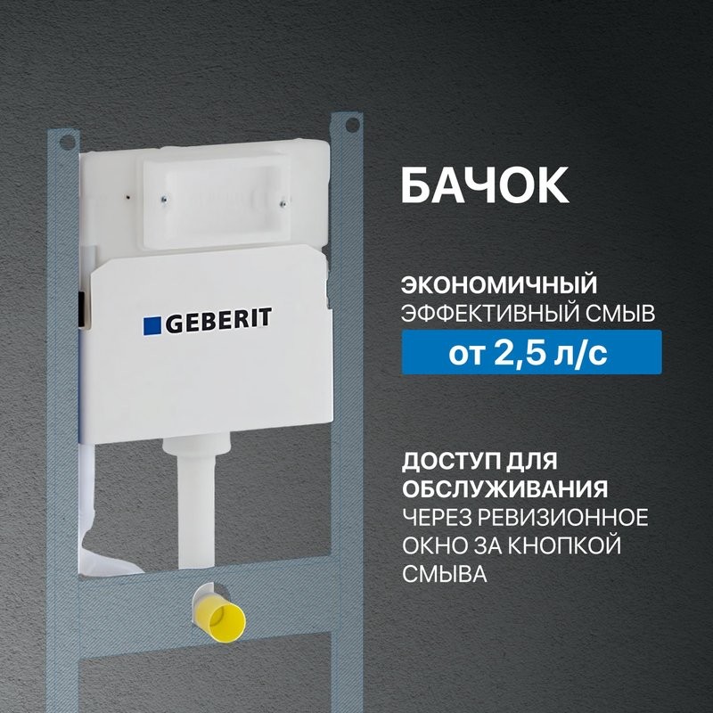 Комплект Унитаз подвесной Geberit Smyle Square 500.683.01.1 с крышкой-сиденьем с микролифтом + Инсталляция Duofix Delta 458.163.21.1 с кнопкой смыва, хром