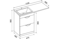 Тумба с раковиной Emmy Милли 110 L, под стиральную машину, белая