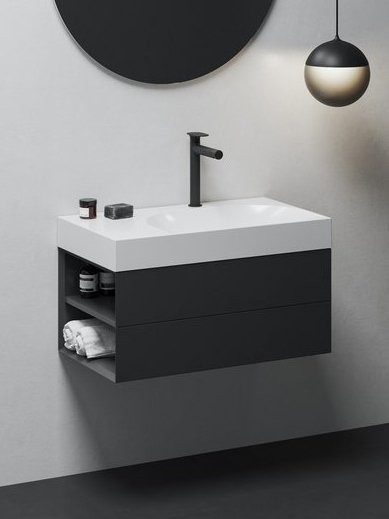 Тумба с раковиной Ravak Lite SD 80 L матовая черная