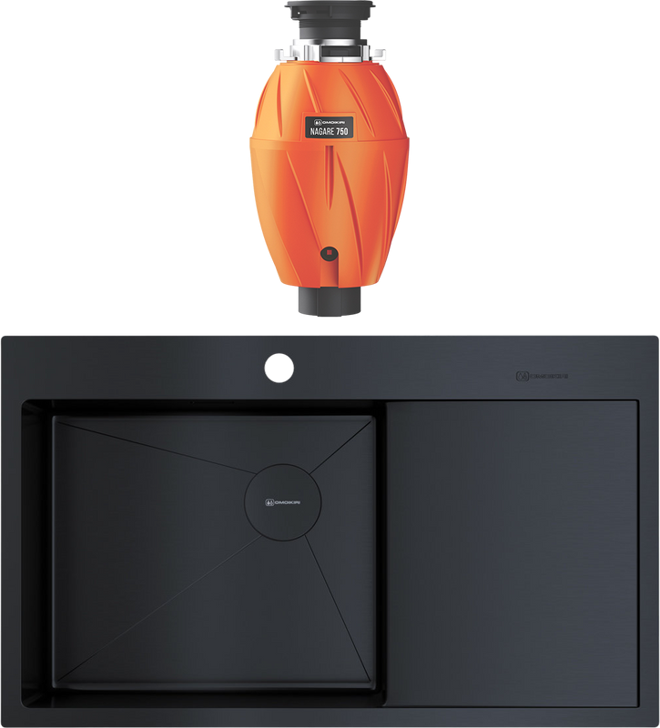 Комплект Мойка Omoikiri Akisame 86-L Side-GB графит + Измельчитель Nagare 750