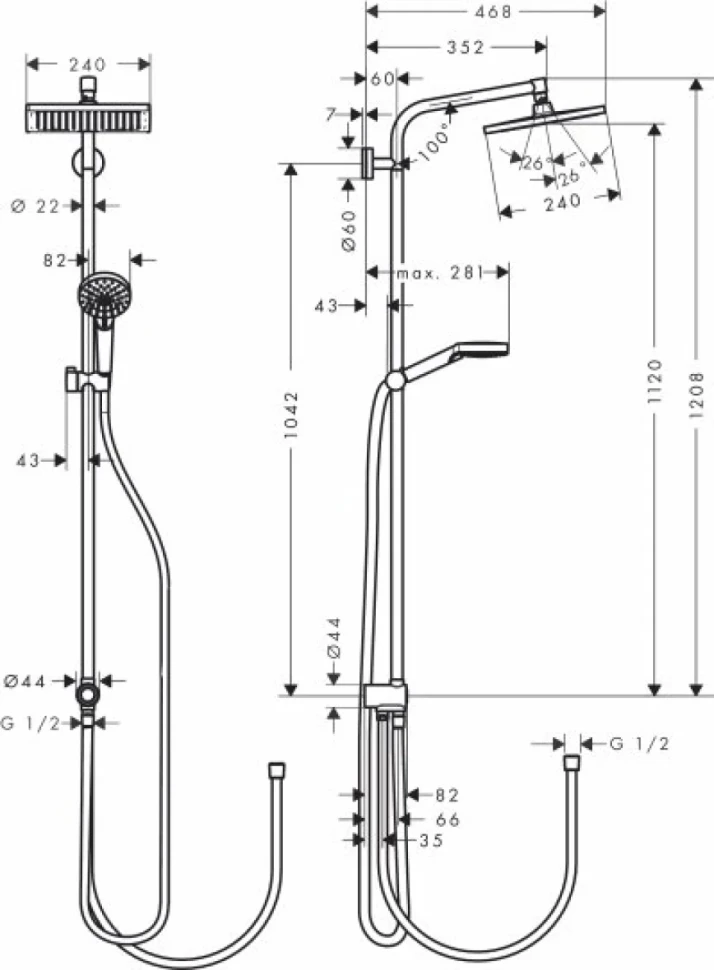 Душевая стойка Hansgrohe Crometta 27289000 + Смеситель для душа Hansgrohe Logis 71600000