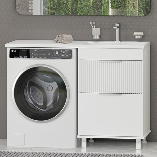 Тумба с раковиной Brevita Enfida 60 напольная, под стиральную машину, R, белая