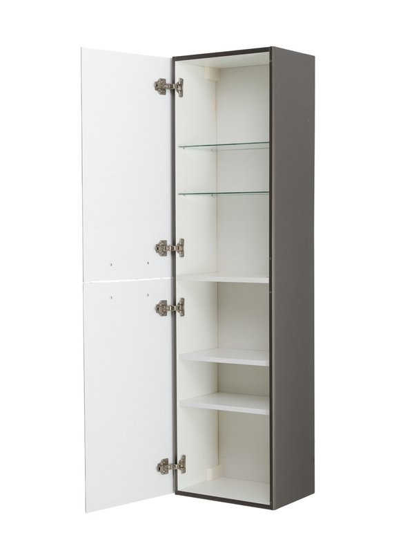 Шкаф-пенал для ванной BelBagno Due 40 подвесной, ручки сатиновый никель, оружейная сталь