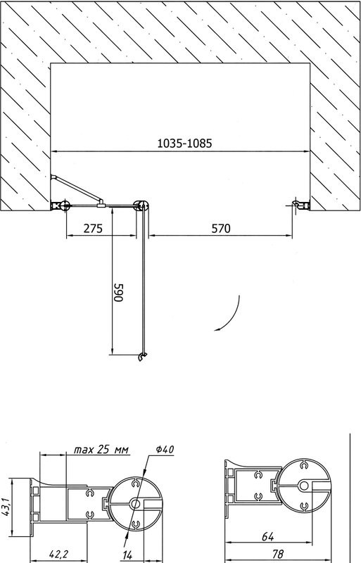 Душевая дверь в нишу Vegas Glass EP-F-1 105 07 01 R профиль матовый хром, стекло прозрачное