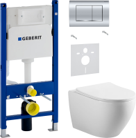 Комплект Унитаз подвесной Vincea Esse + Звукоизоляция Geberit + Инсталляция Duofix Delta 458.163.21.1 с кнопкой смыва, хром
