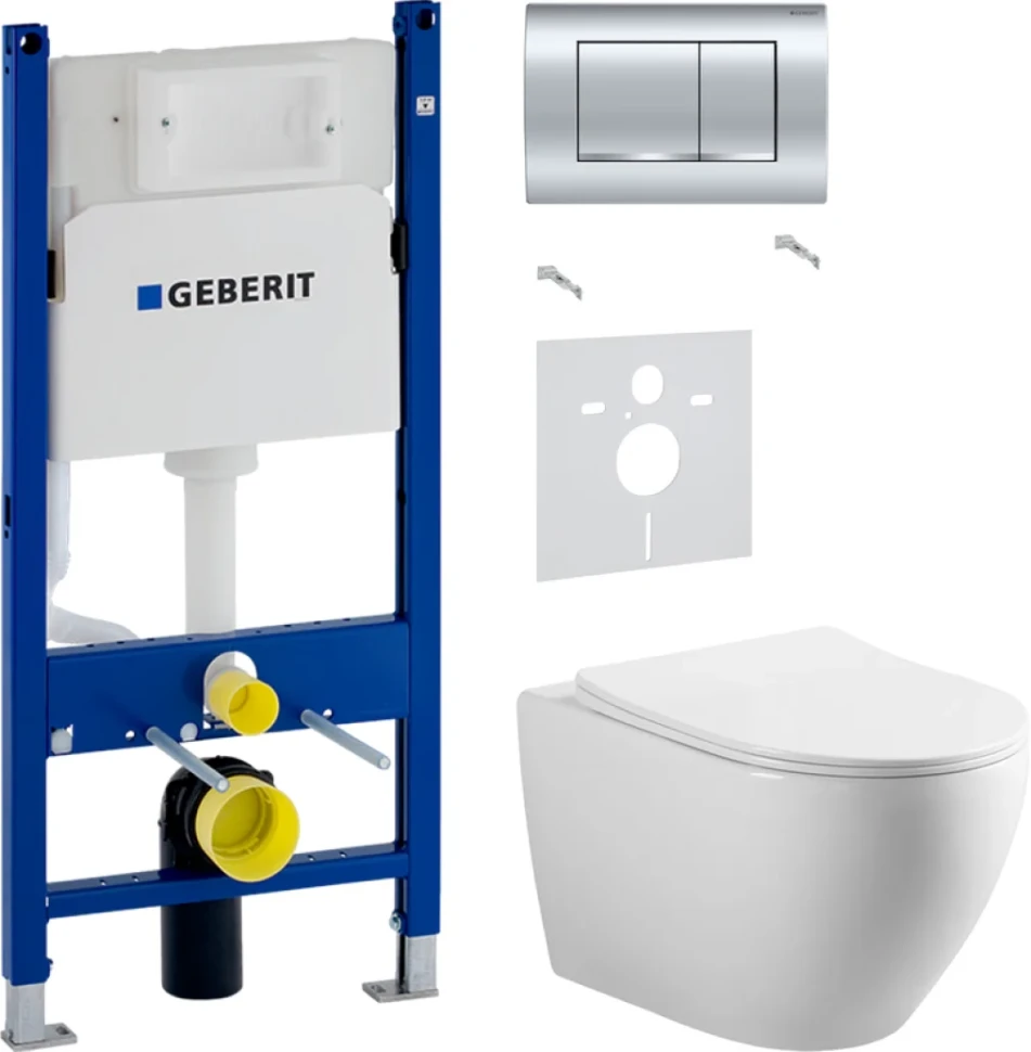Комплект Унитаз подвесной Vincea Esse + Звукоизоляция Geberit + Инсталляция Duofix Delta 458.163.21.1 с кнопкой смыва, хром