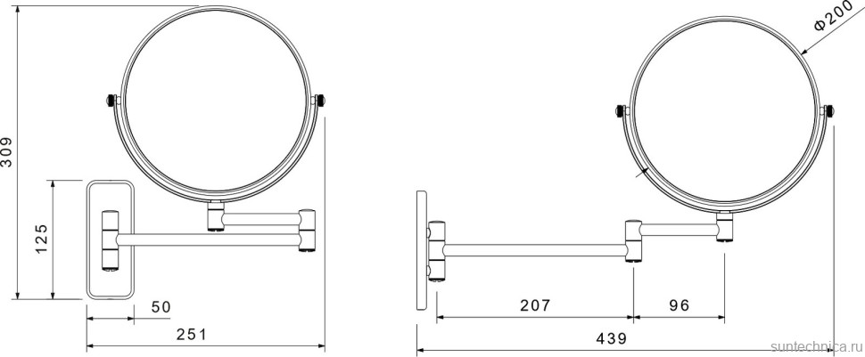 Косметическое зеркало AQUATEK AQ4910BGM настенное, с увеличением, шлифованный черный хром