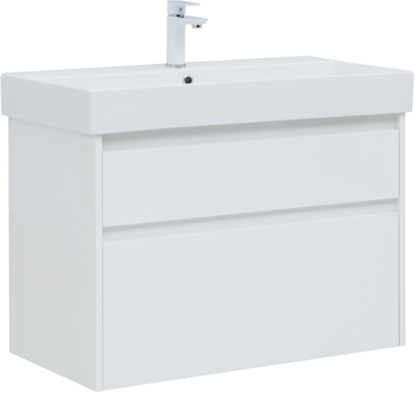 Тумба с раковиной Aquanet Nova Lite 85 белая глянцевая, 2 ящика